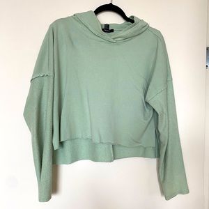 Seafoam Green half cotton, half terry cloth cropped sweatshirt- M